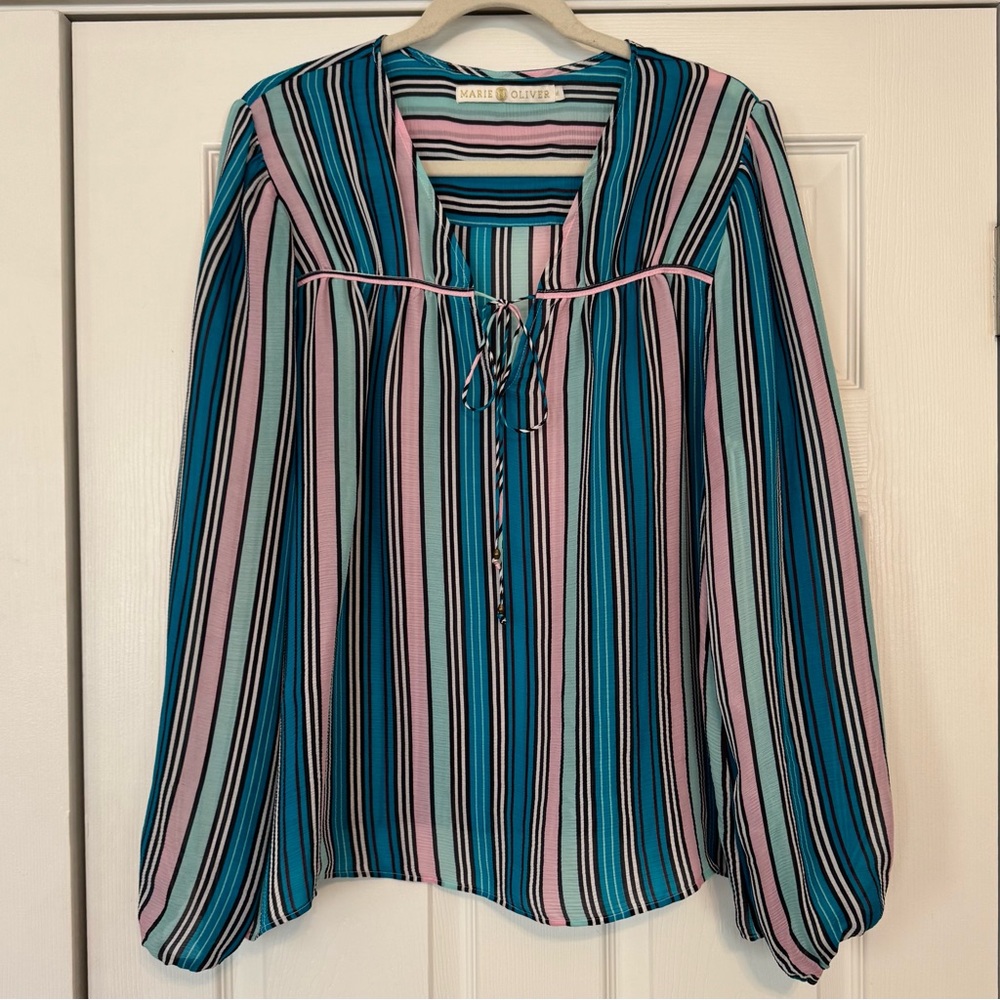 Marie Oliver 100% Silk Striped Top XL